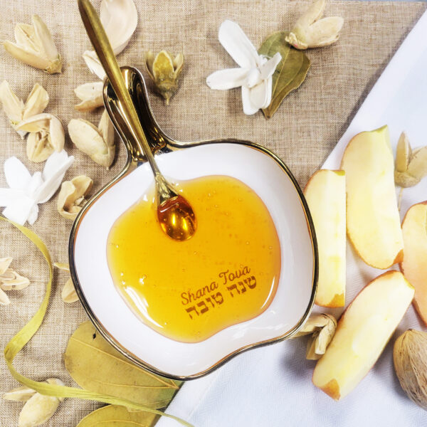 Apple Shaped Ceramic Honey Dish With Spoon - Image 2