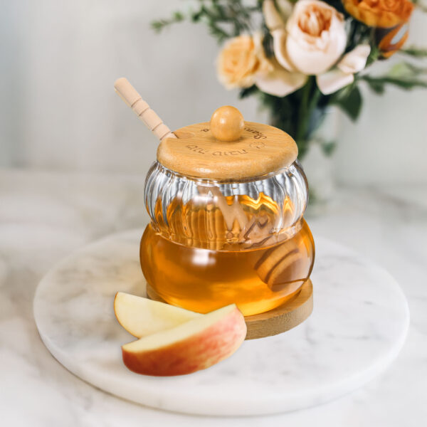 Glass Honey Jar with Wood Lid & Stand and Honey Dipper - Image 4