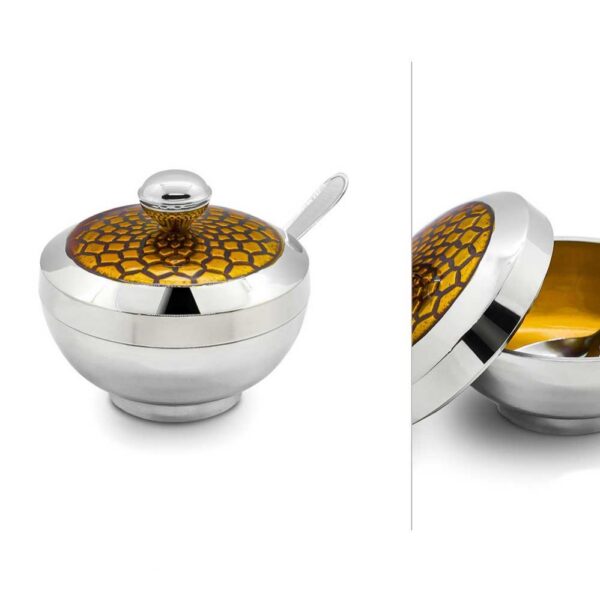 Nickel Plated Beehive Honey Dish with Gold Plating & Spoon