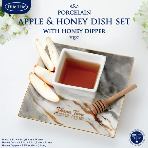 Square Shaped Porcelain Apple & Honey Dish Set - Image 5