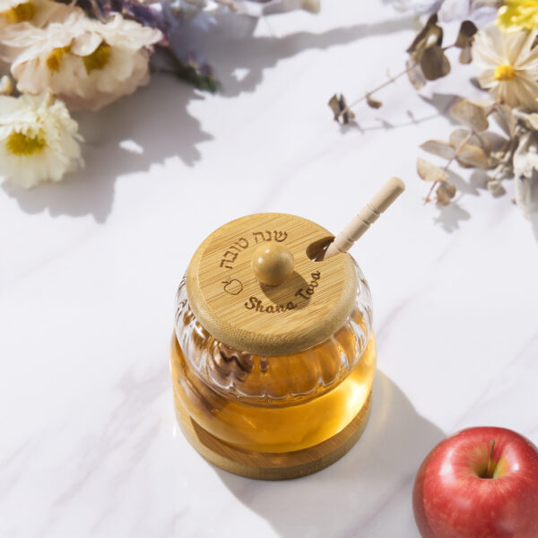 Glass Honey Jar with Wood Lid & Stand and Honey Dipper - Image 3