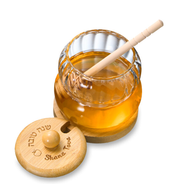Glass Honey Jar with Wood Lid & Stand and Honey Dipper - Image 2