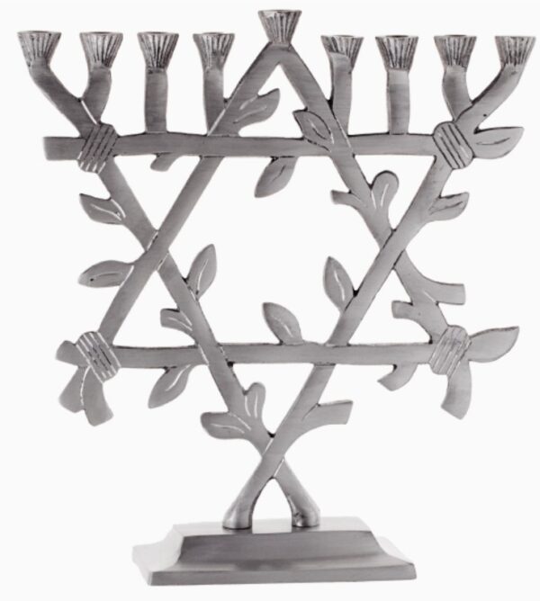 Menorah Standing with Star of David Matt Silver 9"