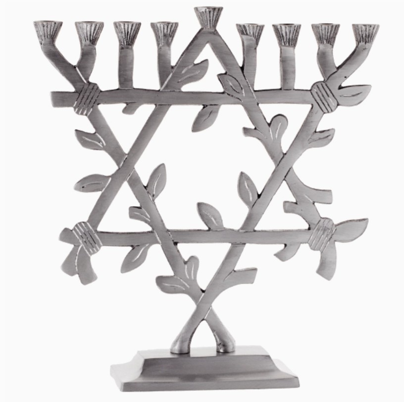 Menorah Standing with Star of David Matt Silver 9"