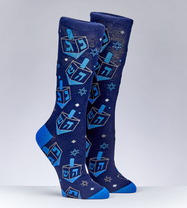 Chanukah Adult Crew Socks, Dreidels and Stars