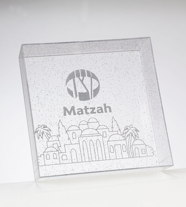 Square Clear Matzah PS Tray With Silver Glitter